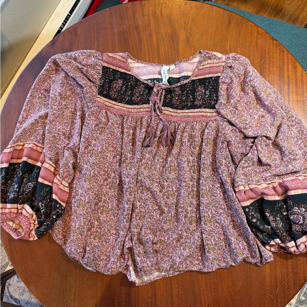Floral Bohemian Blouse - Pink and Black Grace & Karma 1X